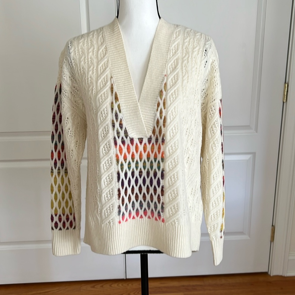 Anthropologie NWT Maeve sweater ivory with multi color knit detail